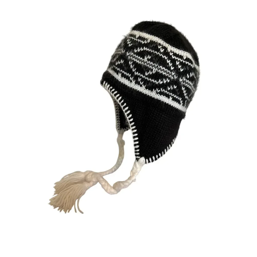 Columbia Nordic Convert Black Fair Isle Braid Knit Snow Beanie Hat‎ Unisex OS